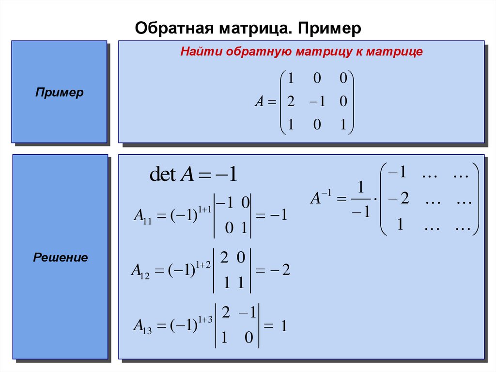 Пример матрицы строки. Обратная матрица матрицы 2х2. Формула обратной матрицы 3х3.