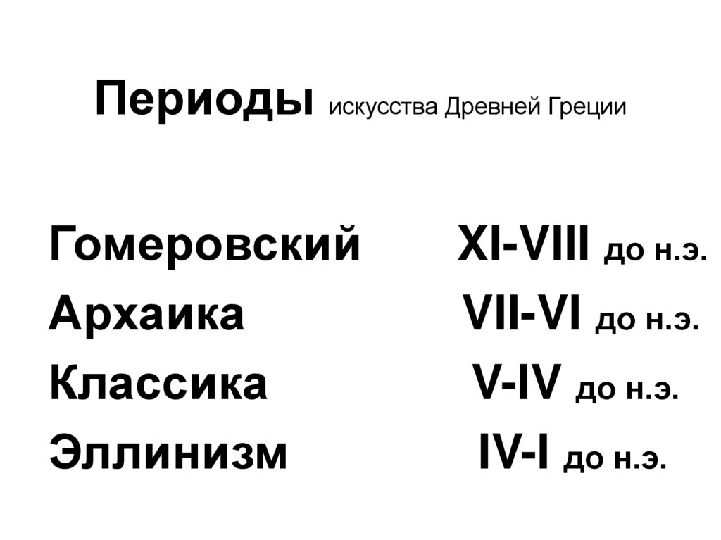 Периоды в искусстве. Периоды искусства древней Греции. Периоды искусства.