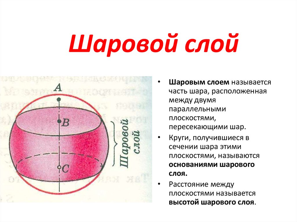 Формула шарового слоя. Шаровой слой. Объем шара и его частей. Объем шарового слоя. Площадь шарового слоя.
