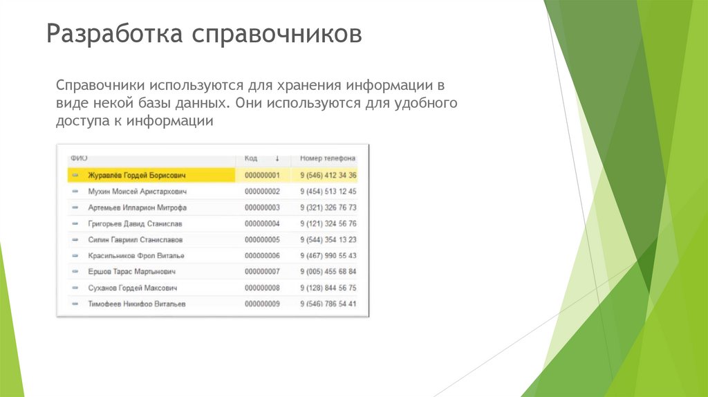 Разработка справочников
