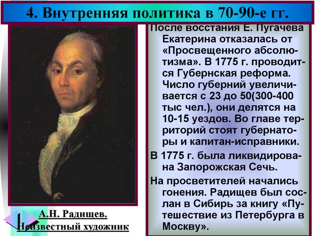 Реформы екатерины после восстания пугачева