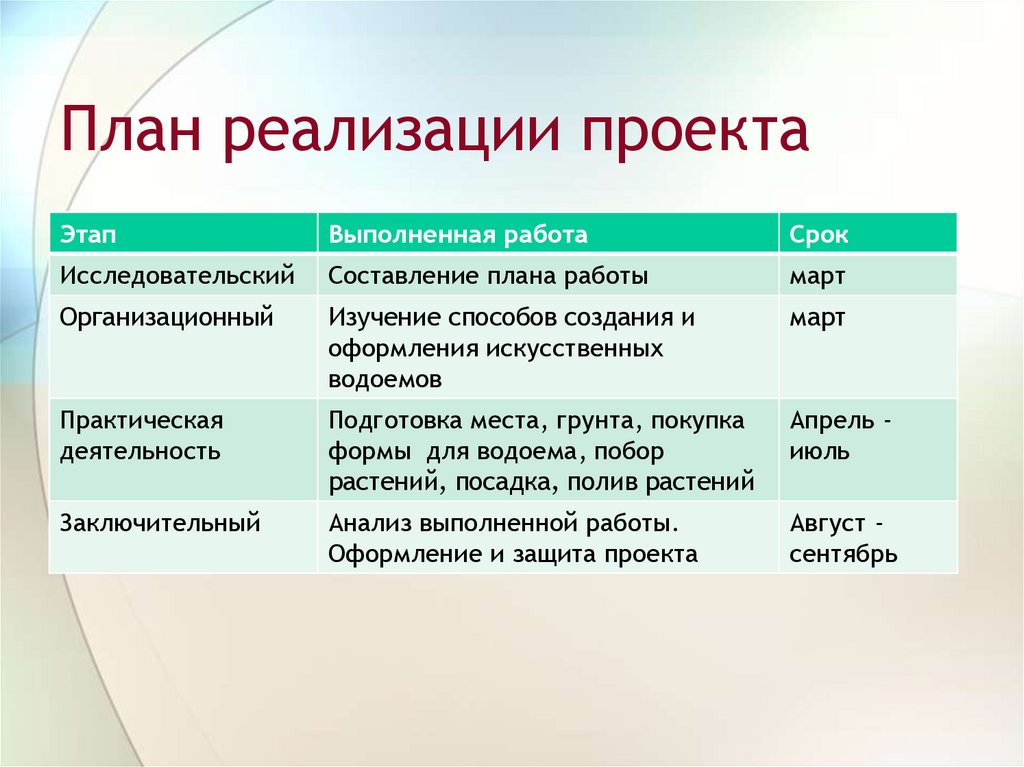 План реализации проекта