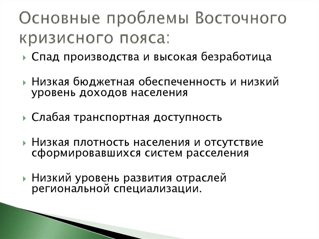 Основные проблемы Восточного кризисного пояса: