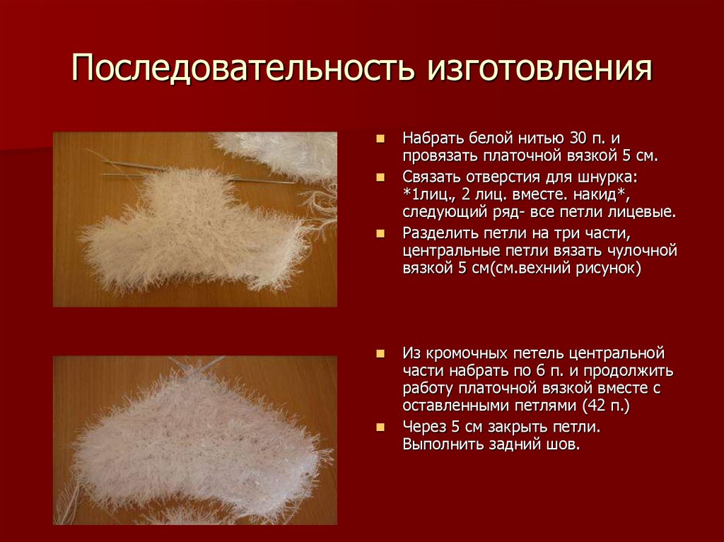 Последовательность изготовления