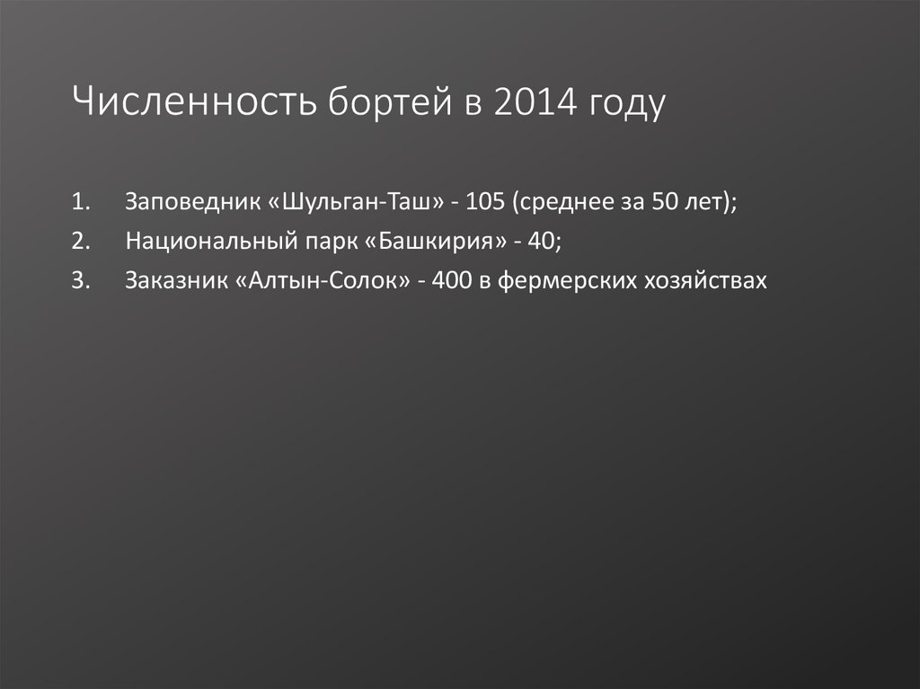 Численность бортей в 2014 году
