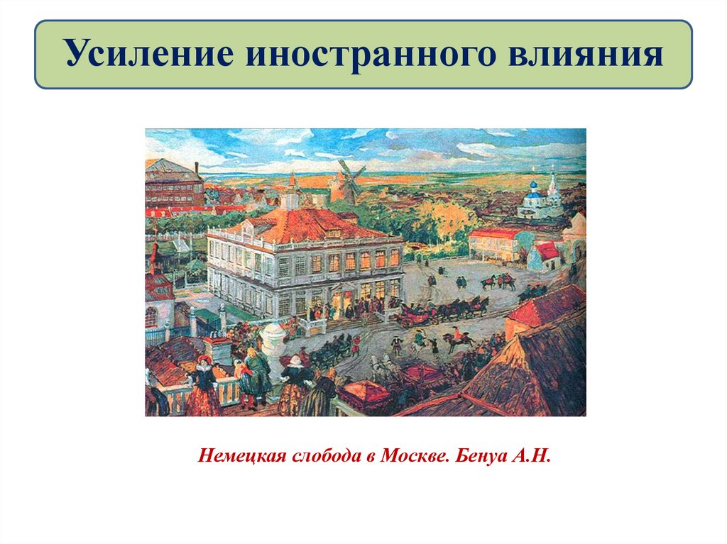 Усиление иностранного влияния. Бенуа немецкая Слобода. Немецкая Слобода в Москве 17в.. Кукуй немецкая Слобода Бенуа. Немецкая Слобода 17 век Бенуа.