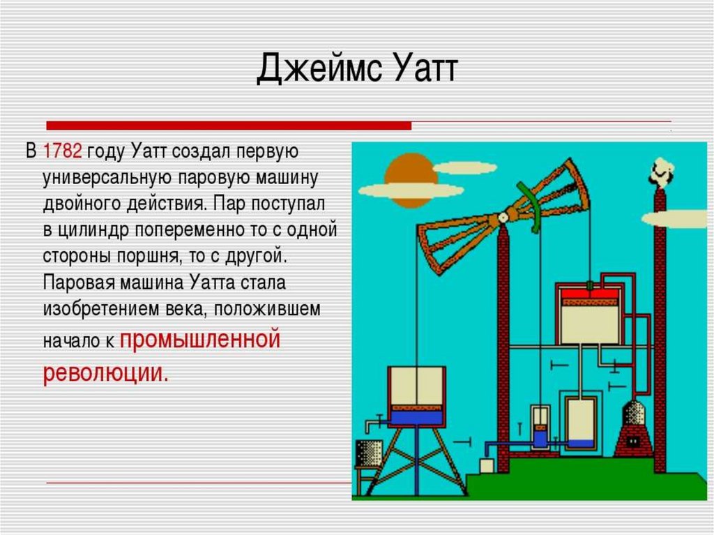 Изобрел паровую машину двойного действия. Паровая машина Джеймса Уатта. Изобретения Джеймса Уатта. Тепловая машина Джеймса Уатта.