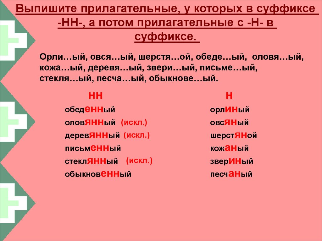 Суффикс в корне слова. Прилагательные с суффиксом н. Прилагательные с суффиксом н+н. Существительные с суффиксом н. Прилагательное с суффиксом н.