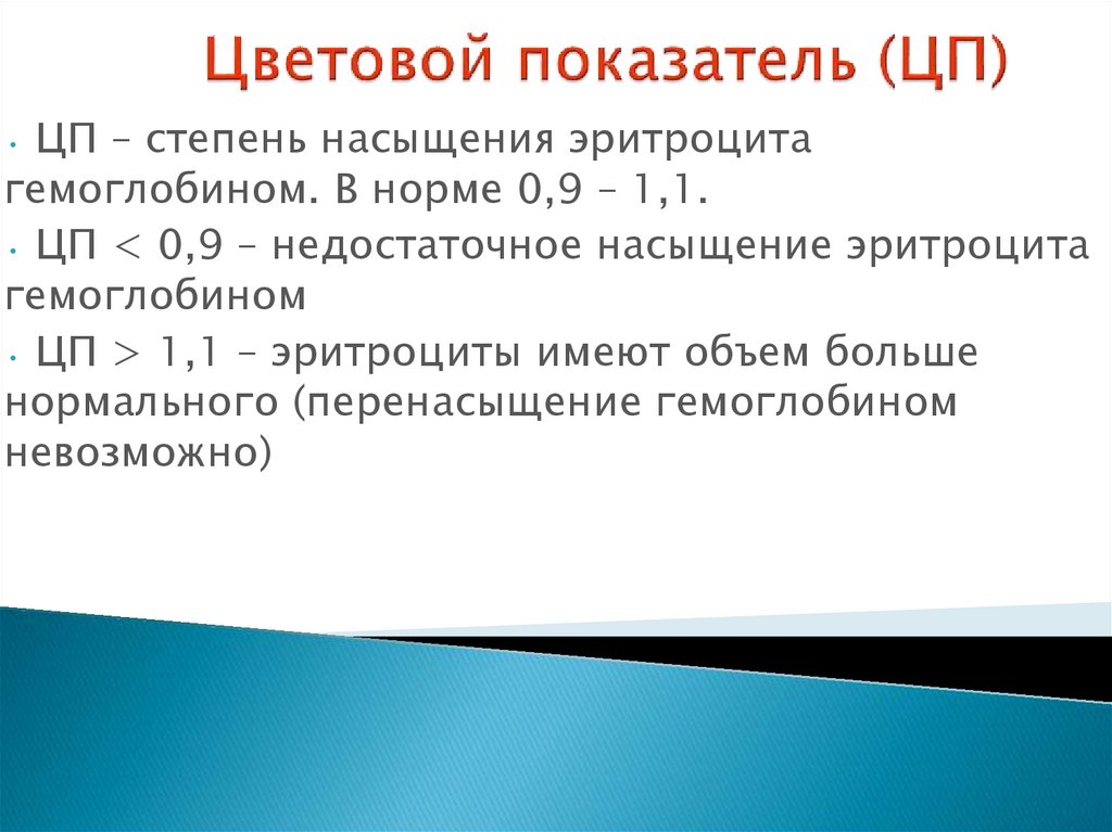 Показатели цп. Цветовой показатель 0,74- у ребенка.