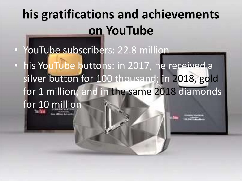 his gratifications and achievements on YouTube