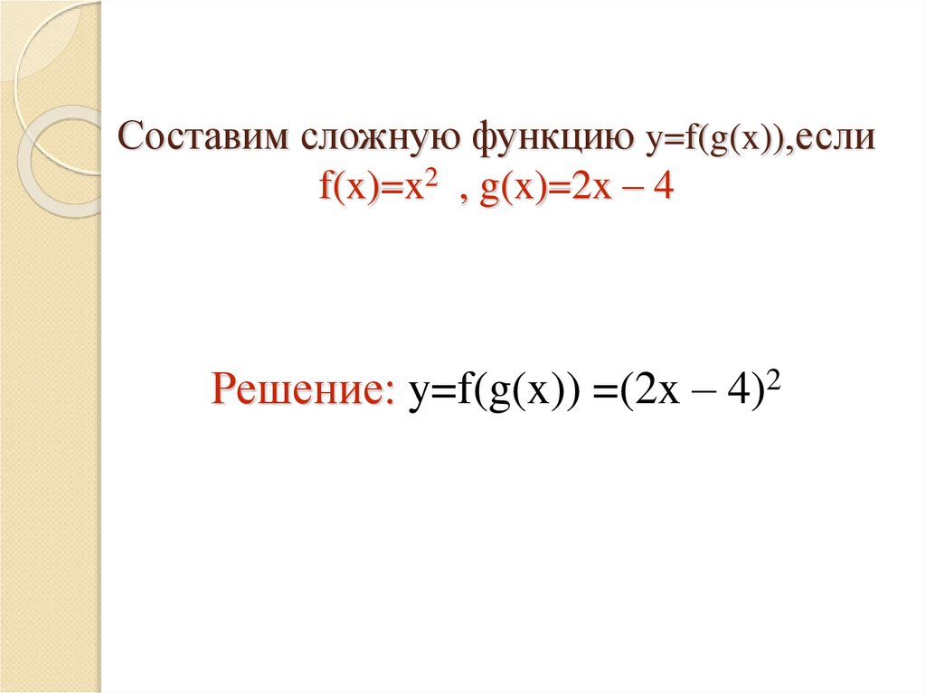 Составим сложную функцию y=f(g(x)),если f(x)=x2 , g(x)=2x – 4