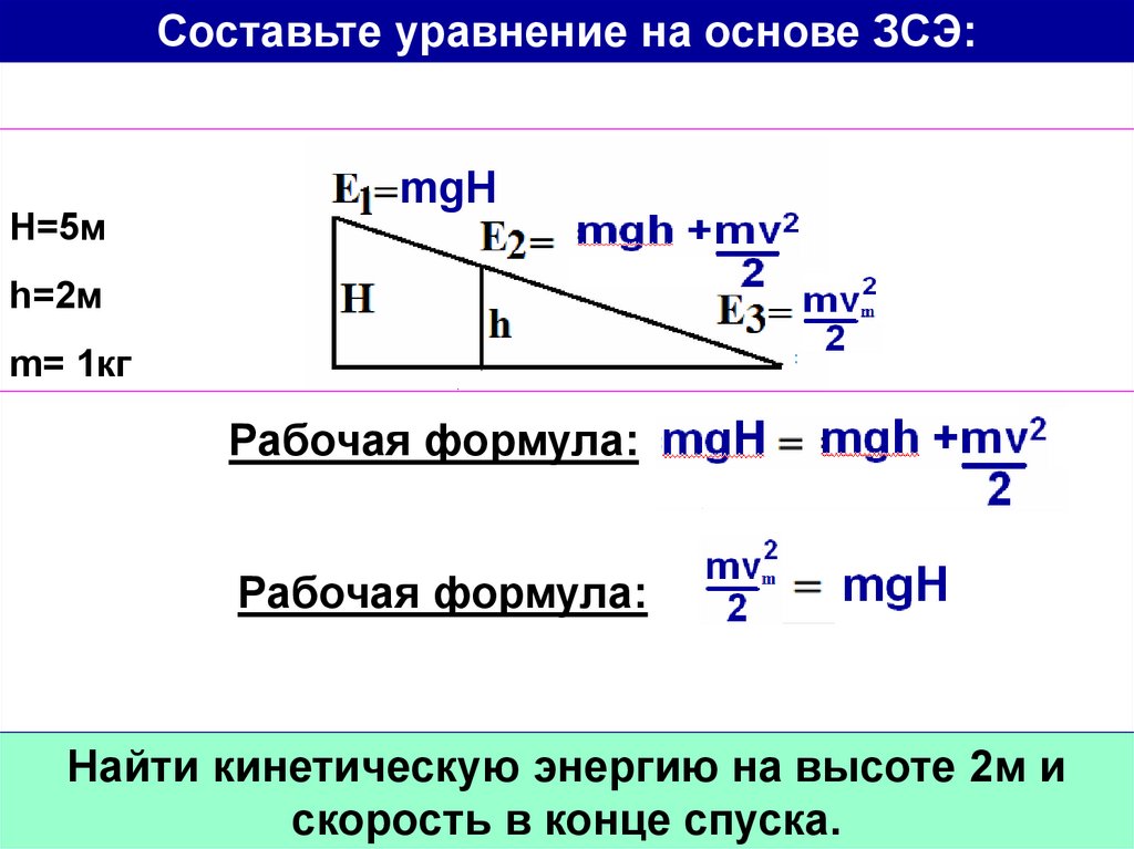 Кинетическая высота. Закон сохранения энергии MGH=mv2/2. MGH формула. M G H формула. E MGH формула.