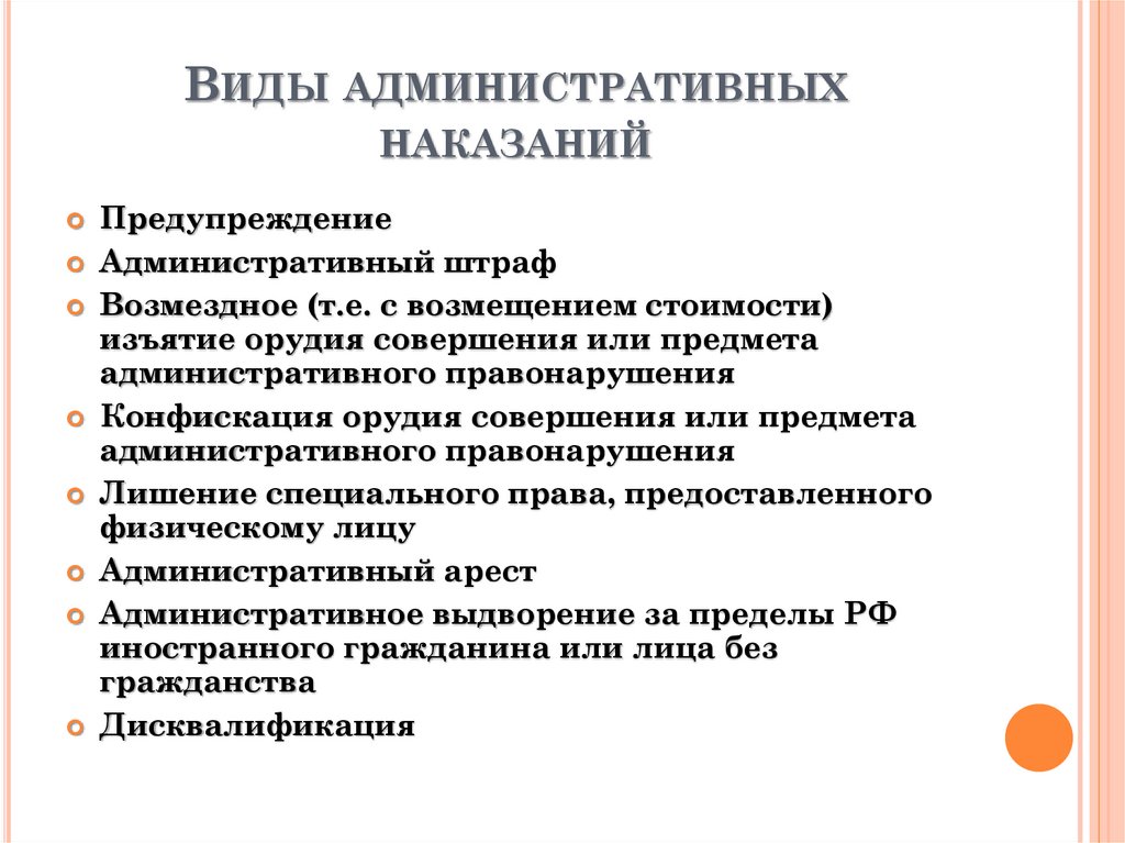 Презентация на тему виды административных наказаний