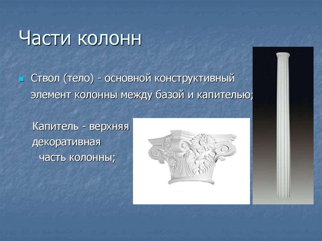 Верх капители колонны 5 букв. Элементы колонны. Верхняя часть колонны. Ствол колонны. Внутренняя часть колонны.