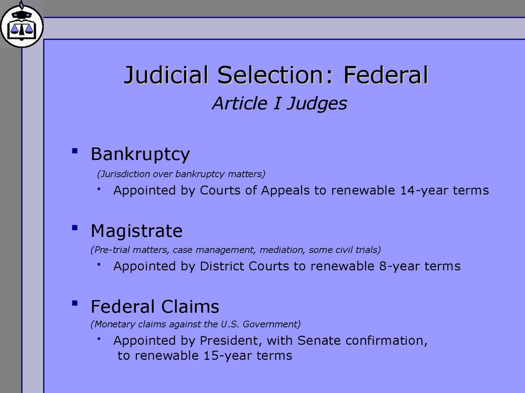 Judicial Selection: Federal Article I Judges