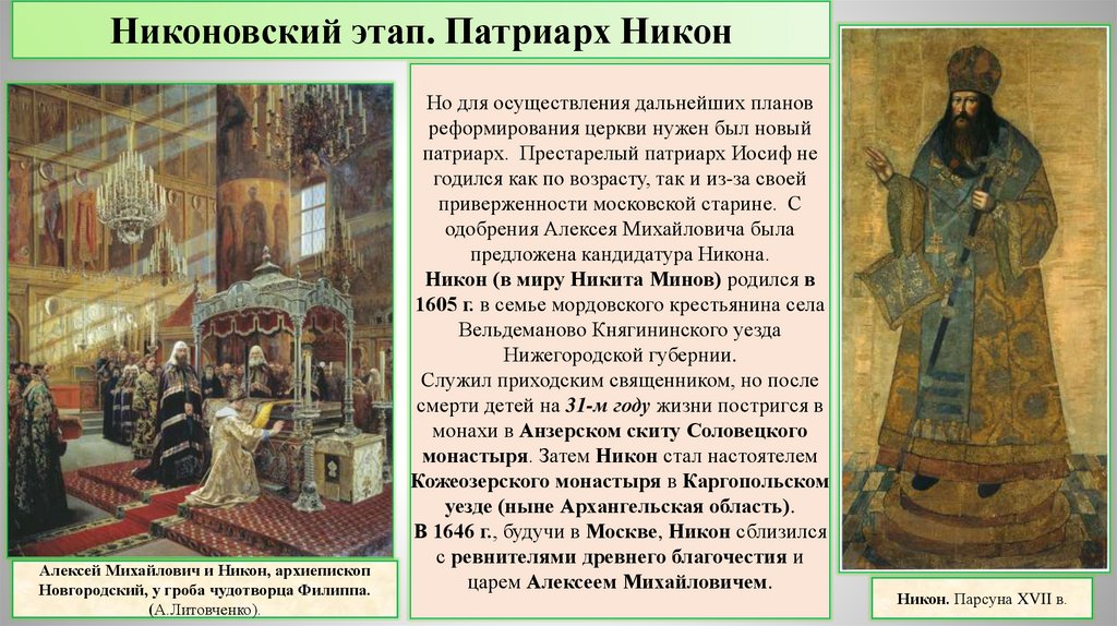 Церковный раскол связан с именем. Церковный раскол Руси в 17 веке.