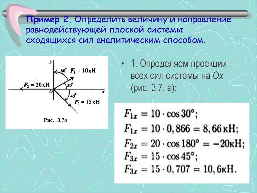 Определить проекцию равнодействующей на ось. Равнодействующей системы сходящихся сил. Определить величину равнодействующей силы. Проекция равнодействующей силы. Определение равнодействующей силы аналитическим способом.