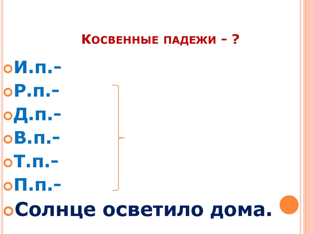 Дополнение 7. Косвенные падежи дополнение. Косвенные падежи.