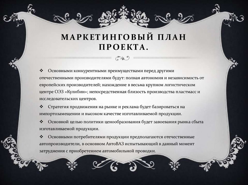 Маркетинговый план проекта