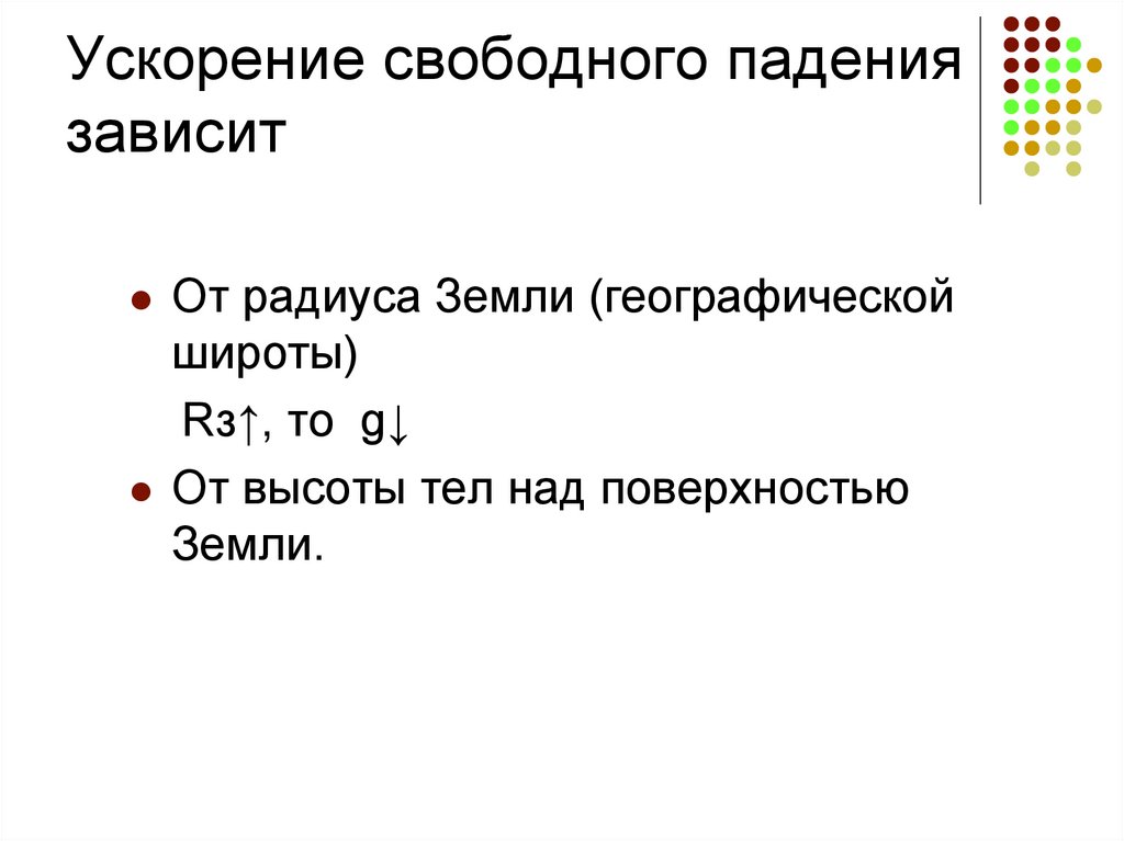 Ускорение свободного падения не зависит от