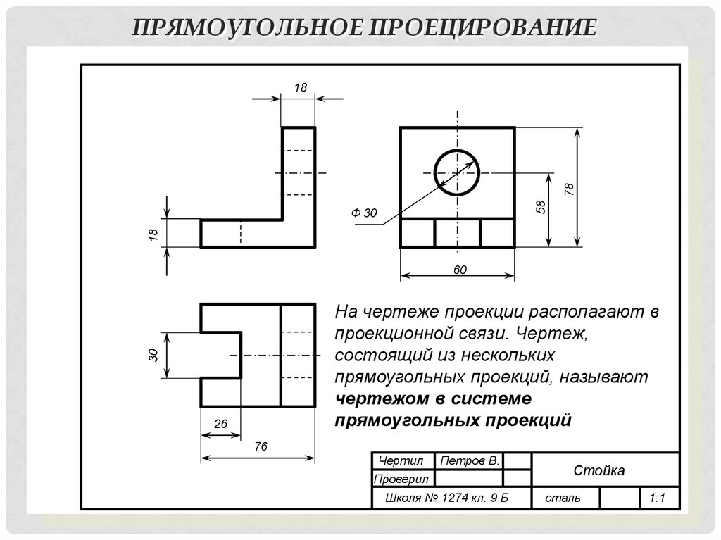 Изображение детали проецируется на профильную плоскость проекций