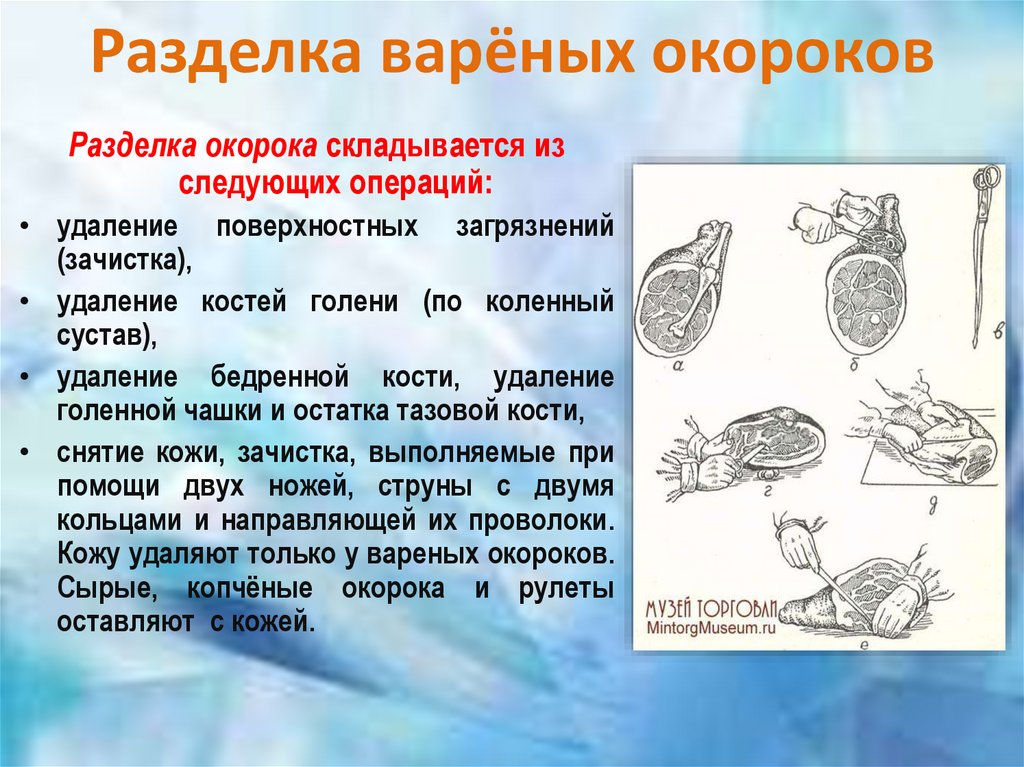 Разделка варёных окороков
