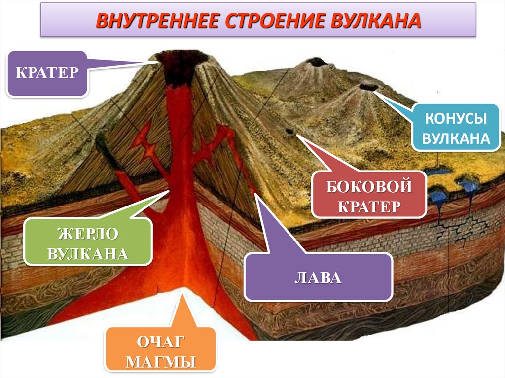 Внутреннее строение вулкана. Схема внутреннего строения вулкана. Строение вулкана 5 класс география. Схема строения вулкана география 5 класс.