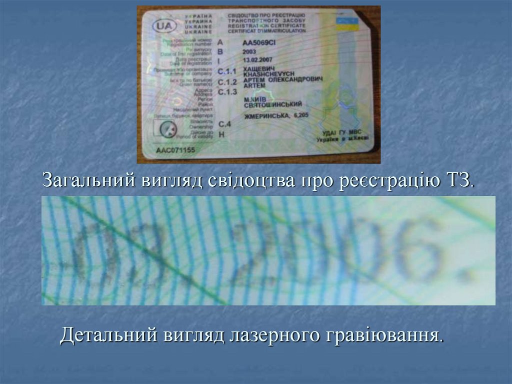 Загальний вигляд свідоцтва про реєстрацію ТЗ.