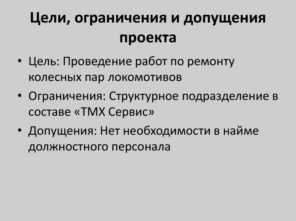 Цели, ограничения и допущения проекта