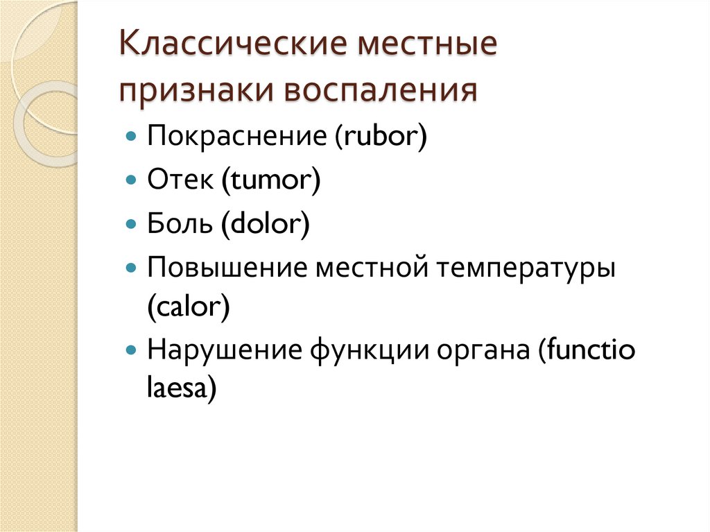 Классические местные признаки воспаления