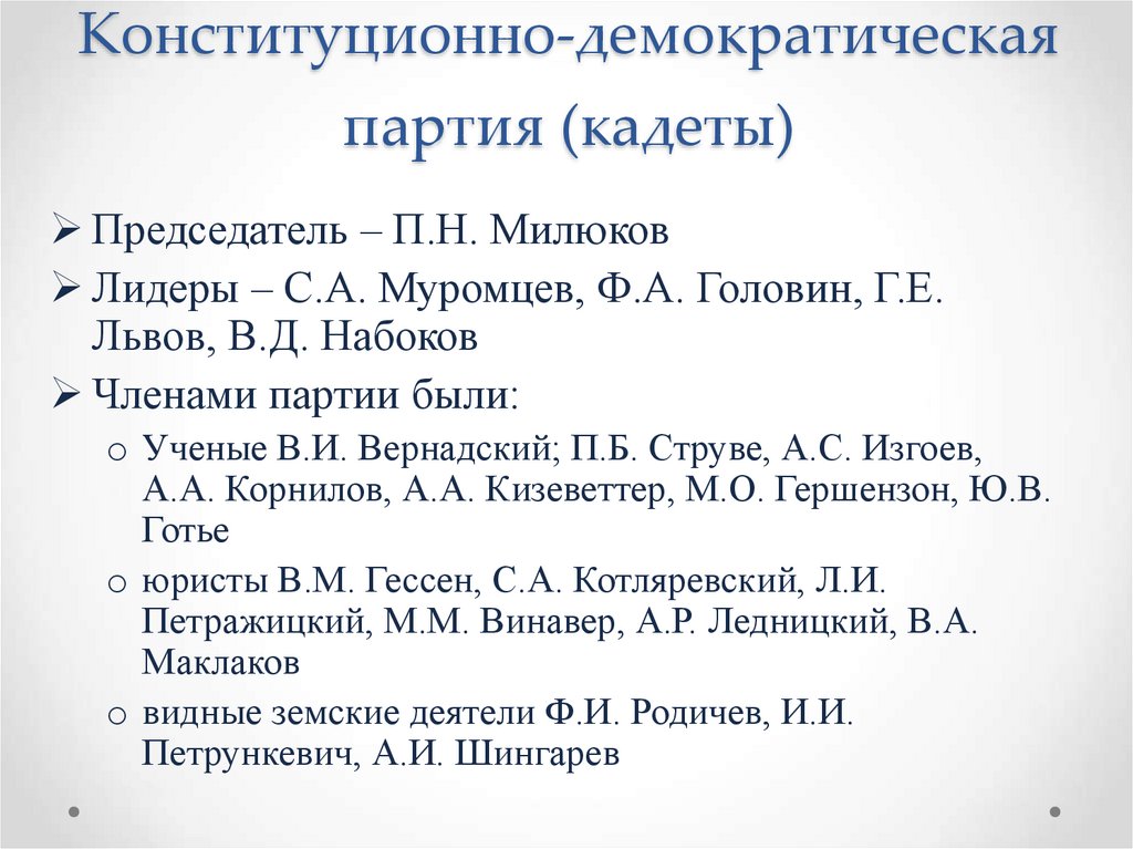 Политические партии конституционно. Политическая партия кадеты 20 век. Лидеры конституционно-Демократической партии 1917. Лидер кадетов в начале 20 века. Конституционно-Демократическая партия кадеты.