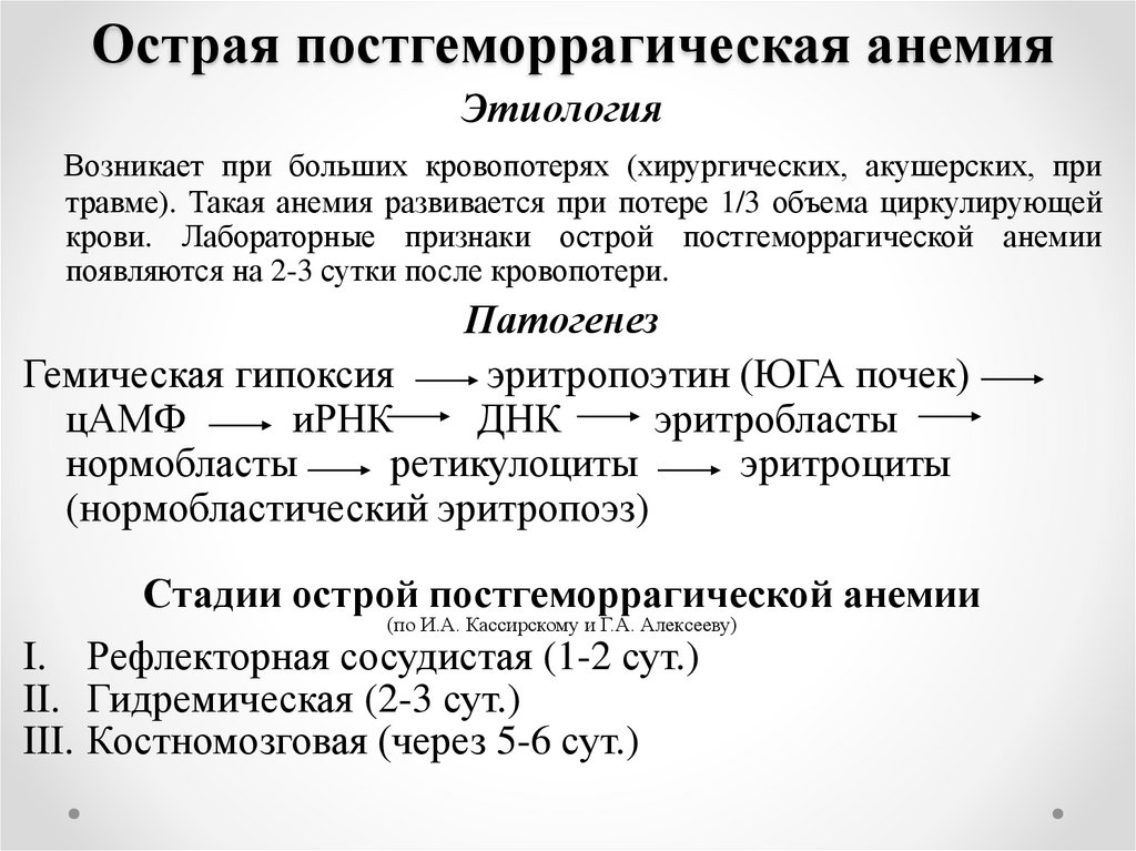 Острая постгеморрагическая анемия этиология патогенез картина крови