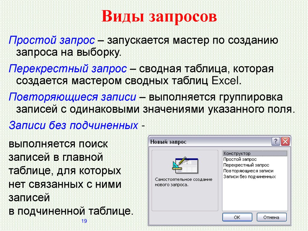 Создание запроса в режиме конструктора. Виды запросов. При создании запроса в режиме конструктор указывают. Виды запросов картинки.