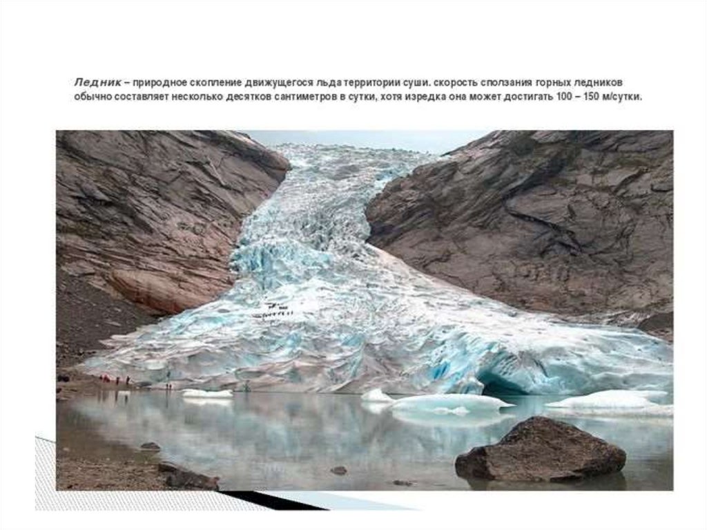 Сток на рельеф. Ледниковая вода. Водно-ледниковые отложения. Рельеф ледника. Работа текучих вод ледников и ветра.