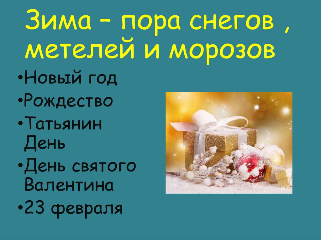 Зима – пора снегов , метелей и морозов