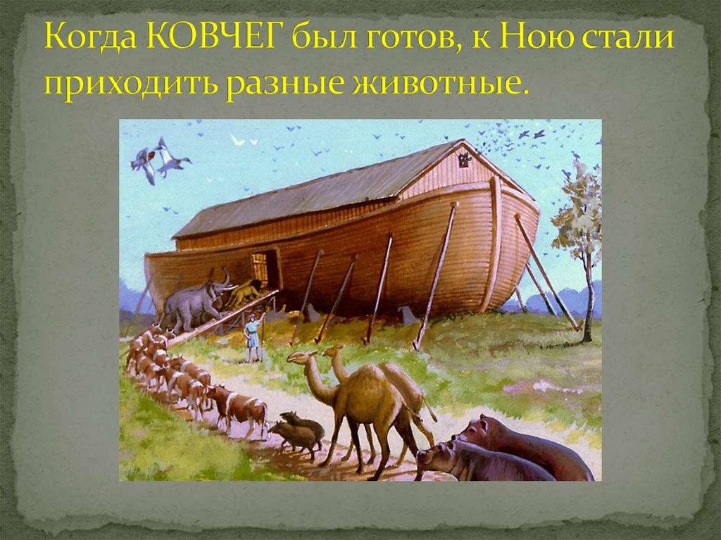 Когда КОВЧЕГ был готов, к Ною стали приходить разные животные.
