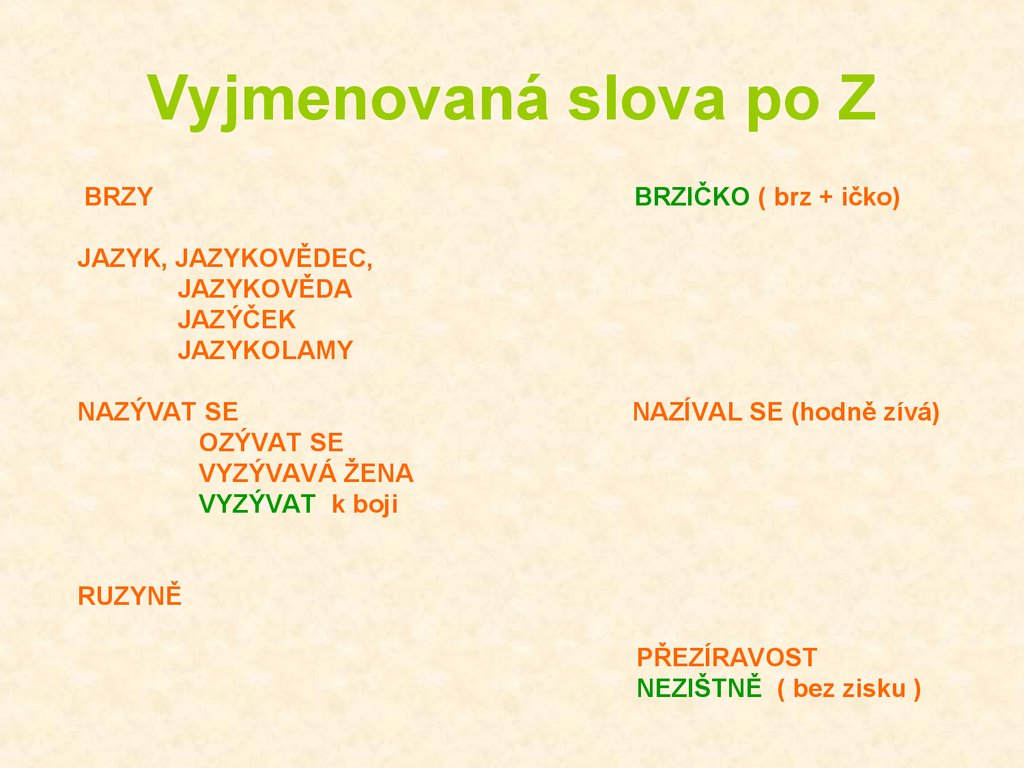 Vyjmenovaná slova po Z
