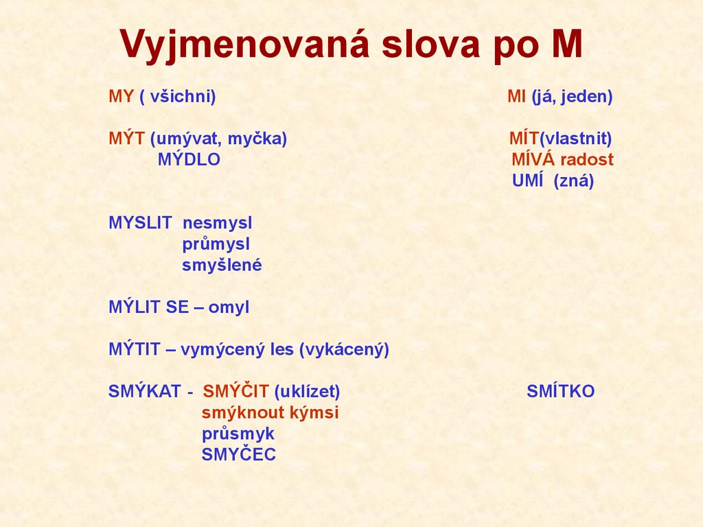 Vyjmenovaná slova po M