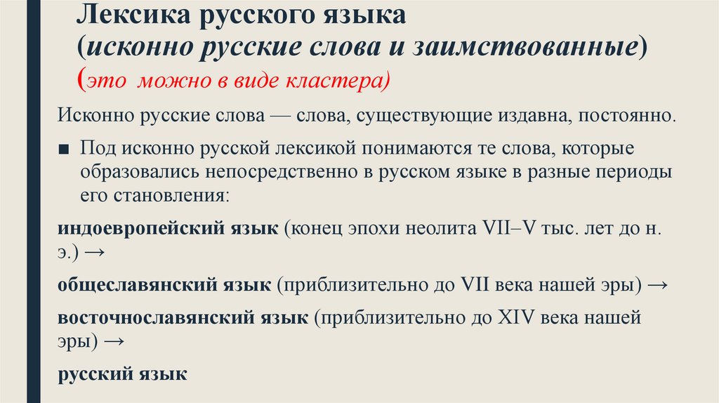 Исконно русские слова русский язык 6 класс