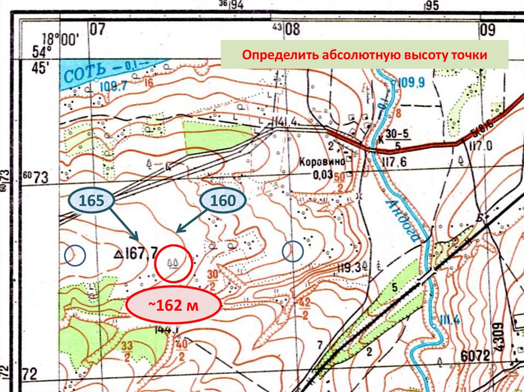 Абсолютная высота на топографической карте