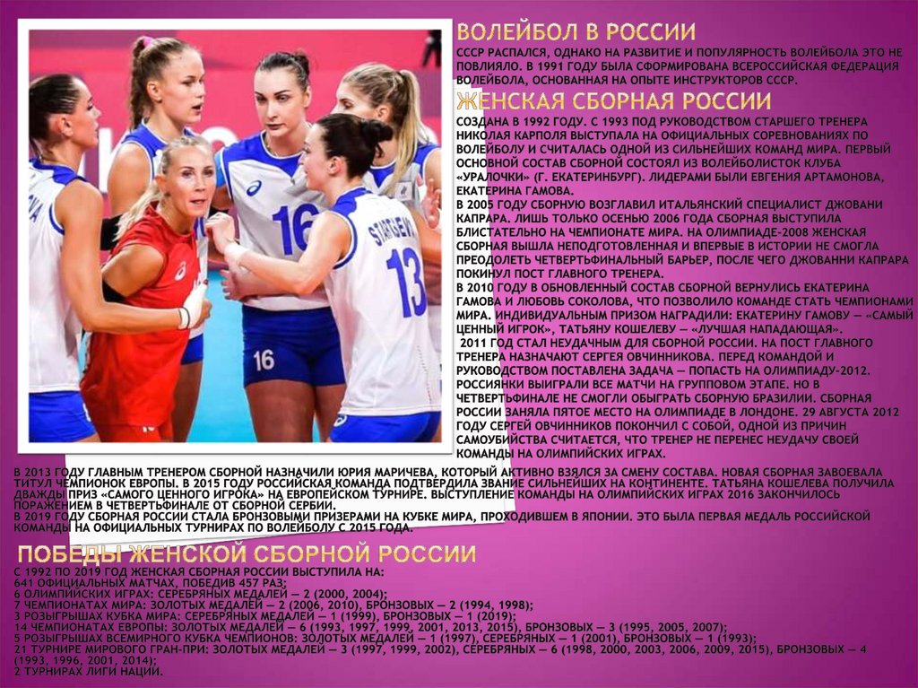 Волейбол в России СССР распался, однако на развитие и популярность волейбола это не повлияло. В 1991 году была сформирована