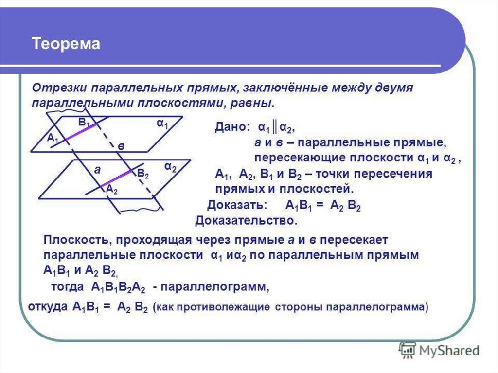 Длина параллельных отрезков равна. Параллельные отрезки заключенные между параллельными плоскостями. Теорема о пересечении 2 параллельных плоскостей 3 доказательства. Признак параллельности плоскостей доказательство. Параллельные плоскости доказательство.