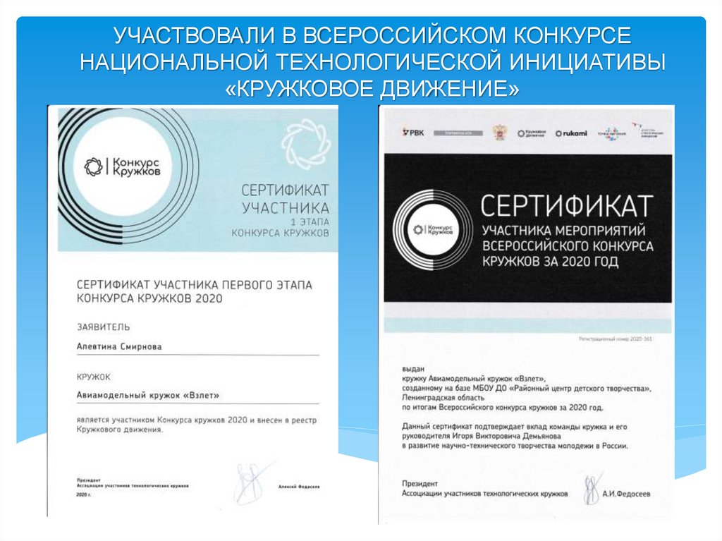 УЧАСТВОВАЛИ В ВСЕРОССИЙСКОМ КОНКУРСЕ НАЦИОНАЛЬНОЙ ТЕХНОЛОГИЧЕСКОЙ ИНИЦИАТИВЫ «КРУЖКОВОЕ ДВИЖЕНИЕ»