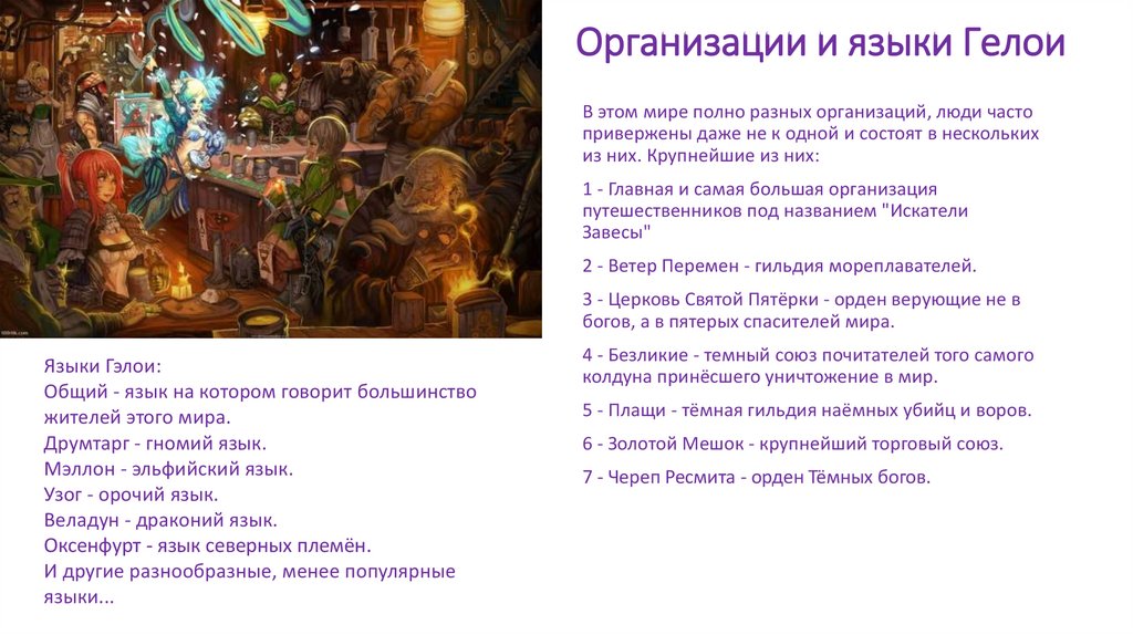 Организации и языки Гелои