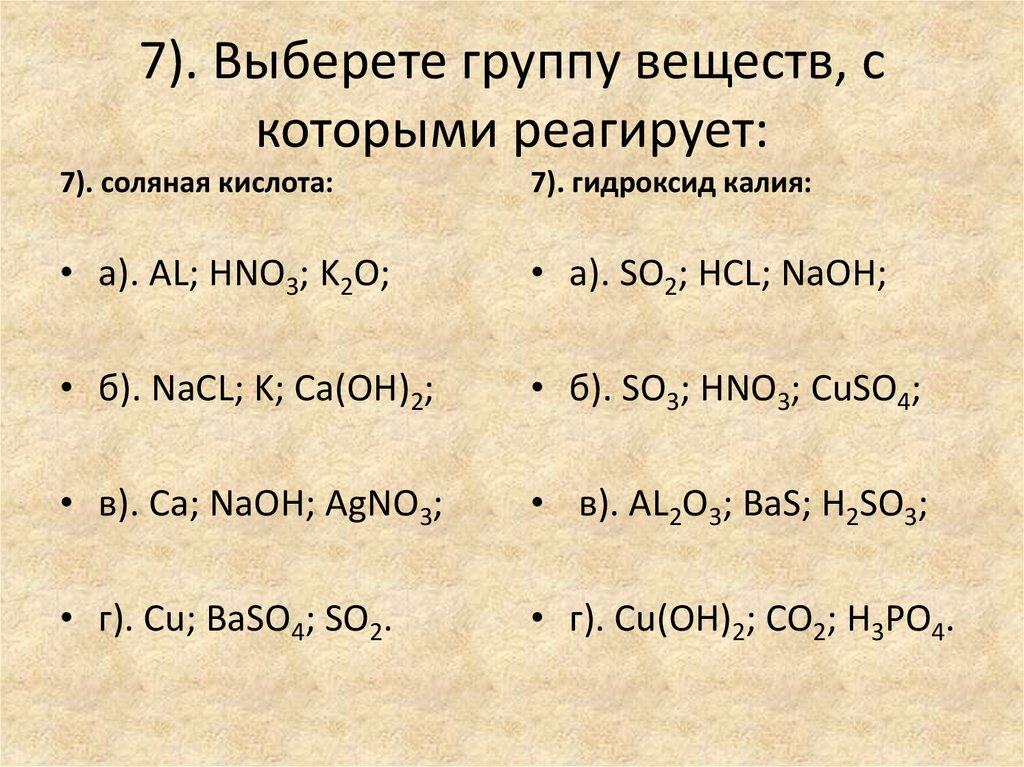 Гидроксид калия реагирует с co2. Вещества с которыми реагирует соляная кислота. Гидроксамил соляная кислота. Соляная кислота реагирует с. Вещество, с которым взаимодействует гидроксид калия.