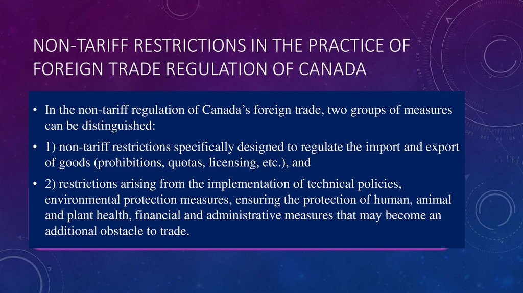 Non-tariff restrictions in the practice of foreign trade regulation of Canada