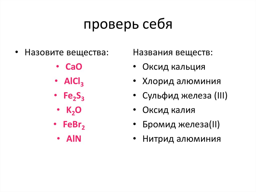 Дайте названия бинарных соединений формулы которых