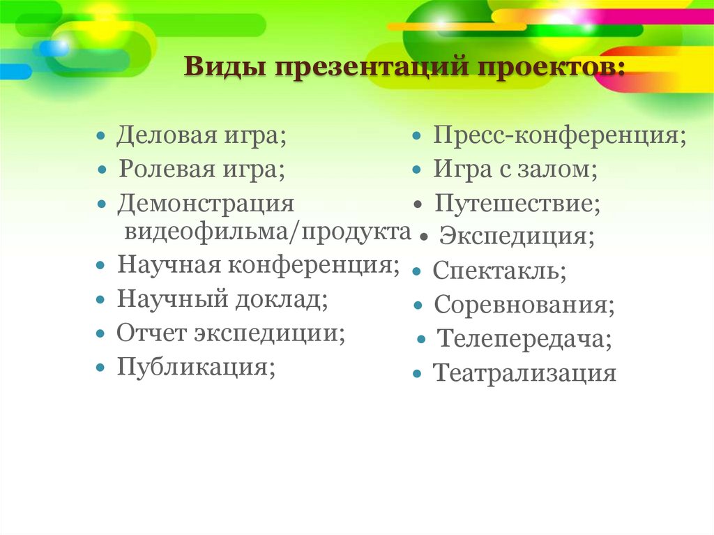 Виды презентаций проектов: