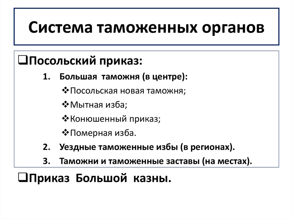 Система таможенных органов. Система таможенного дела. Таможенные органы 16-17 век. Система таможенных органов России 19 века.