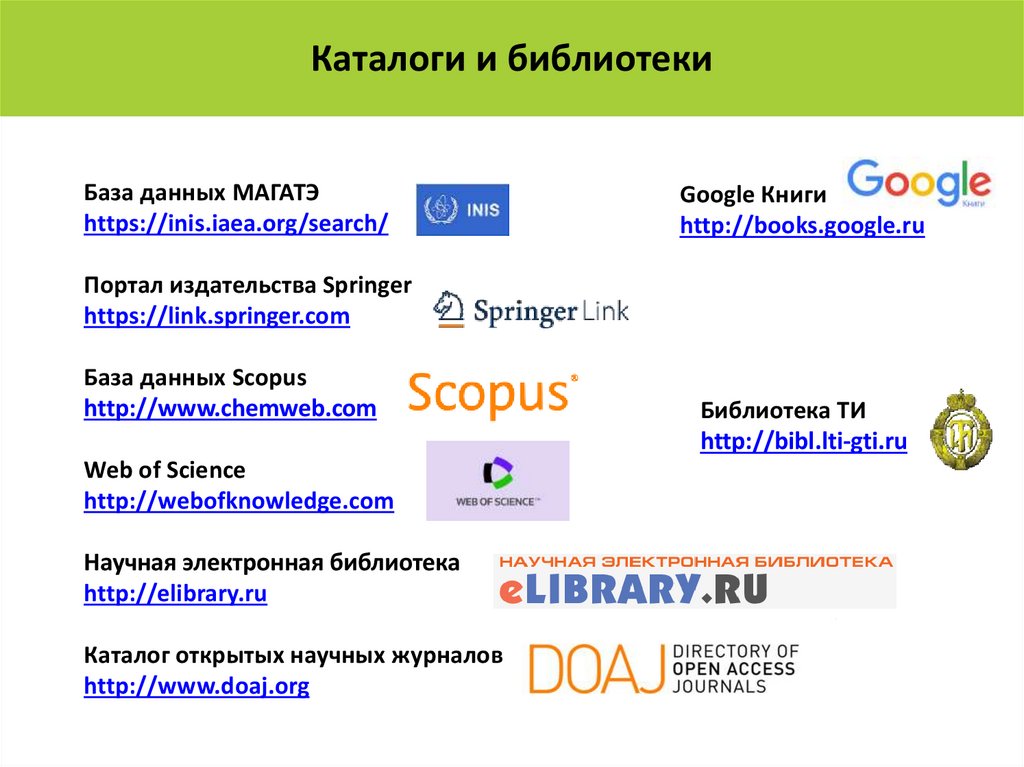 Каталоги и библиотеки